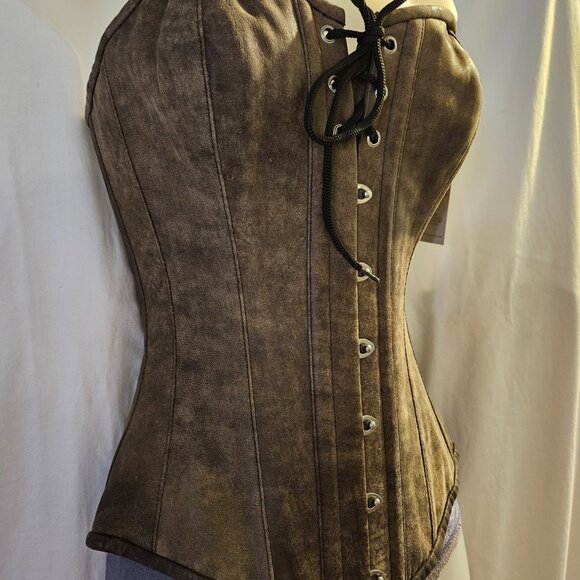 NWT 1 of a Kind Corset/FREE Skirt Brown Suede S 22" - Picture 3 of 16